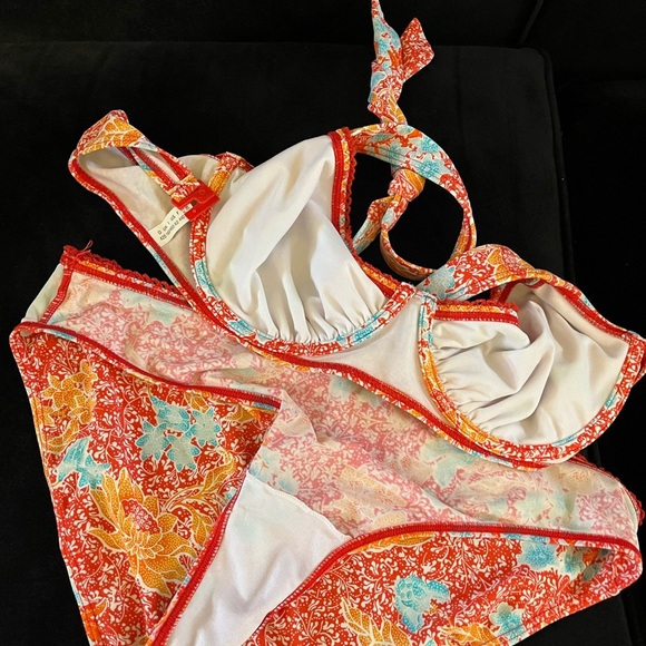 Esprit Floral Bikini Orange and Blue 2 pc. Bathing suit women XL C/D cup Curvy - Picture 4 of 11